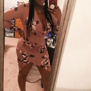 Asymmetrical ruched long sleeve dress